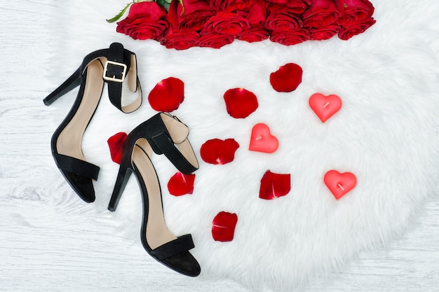 white shoes with red roses