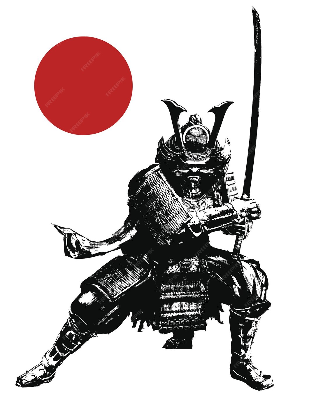 Premium Photo | The black silhouette of a samurai with a katana in his ...