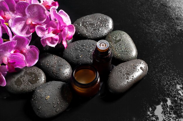 Premium Photo | Black stones for spa treatment