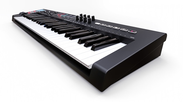 Premium Photo | Black synthesizer midi keyboard on white synth keys ...