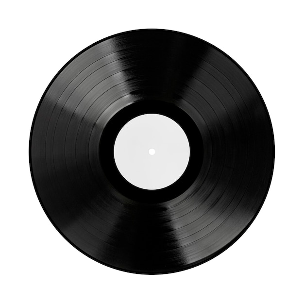 Premium Photo | Black vinyl record with white blank label on a white ...