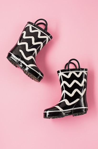 black and white rubber shoes