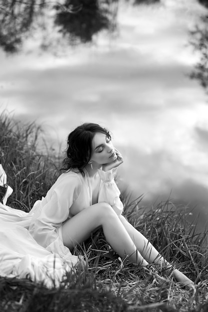 Premium Photo | Black and white scene of woman in nature