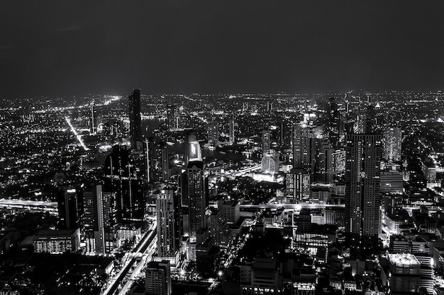 Premium Photo | Black and white skyline view and car light trails from ...