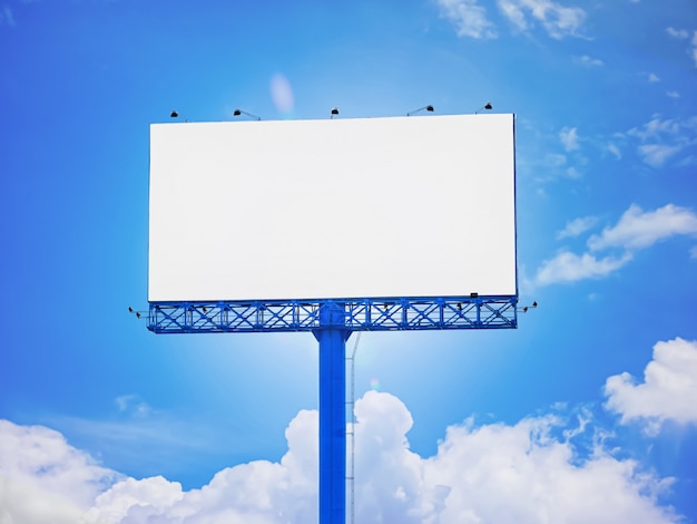 Blank advertisement billboard of blue sky background ...