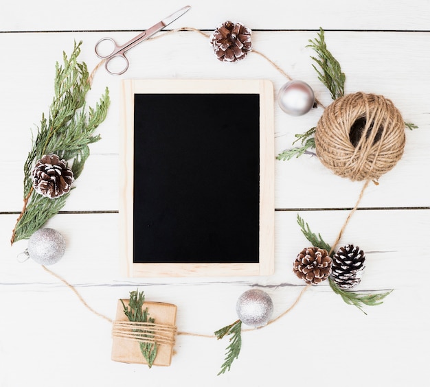 Free Photo | Blank blackboard in christmas decoration frame around