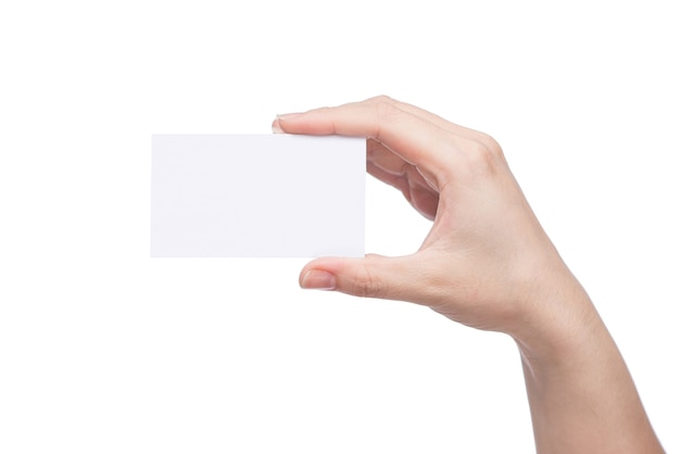 Premium Photo | Blank card in hand with clipping path isolated on white ...