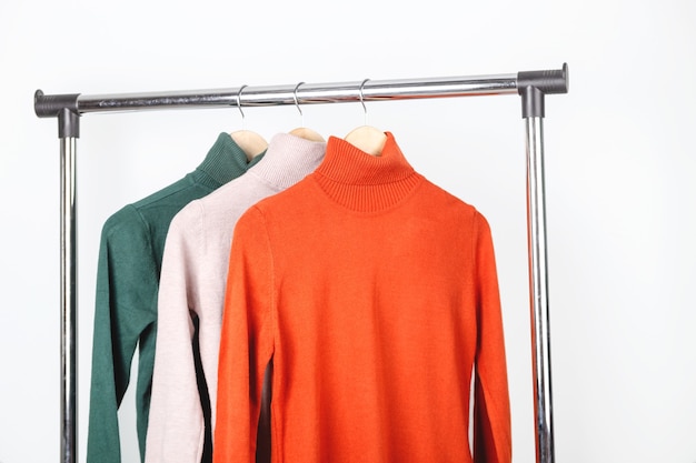 Premium Photo | Blank turtleneck sweater mockup on clothes hanger ...