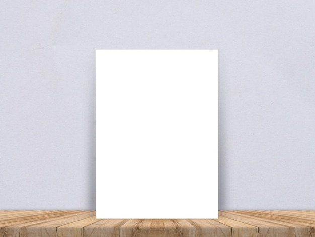 Blank white paper poster at tropical plank wooden floor and paper wall