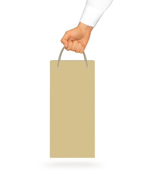 Download Blank yellow wine paper bag mockup holding in hand Photo ...