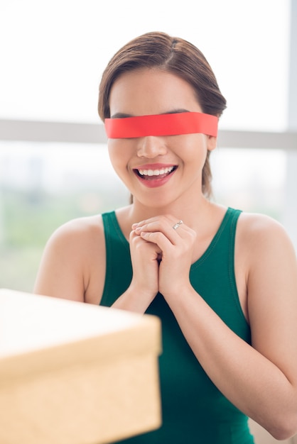 Woman Wearing Red Blindfold by Victor De Schwanberg