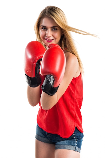 Premium Photo | Blonde girl with boxing gloves