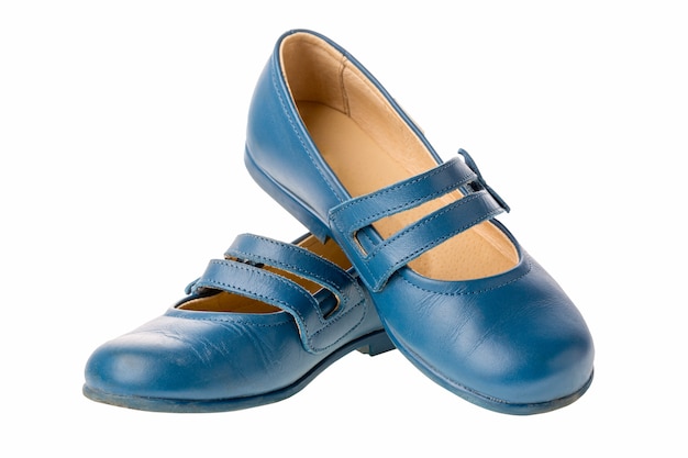 Premium Photo | Blue children leather shoes for girls isolated on white ...