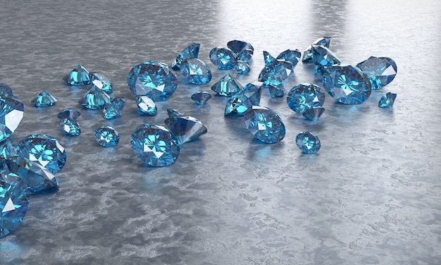 Premium Photo | Blue Diamonds Placed On Black Background, 3d Illustration.