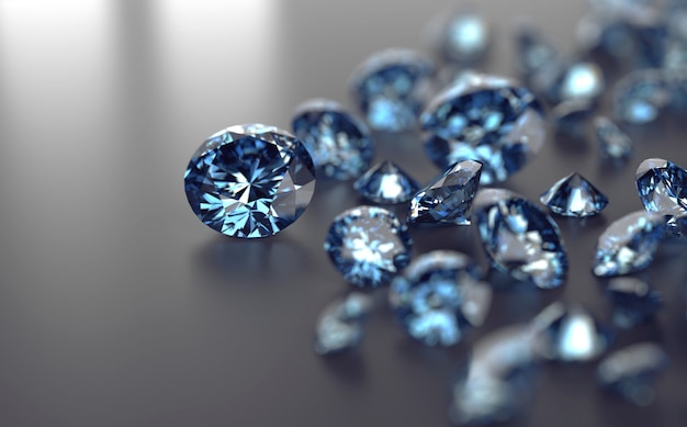 黒の背景に置かれた青い宝石石グループ プレミアム写真