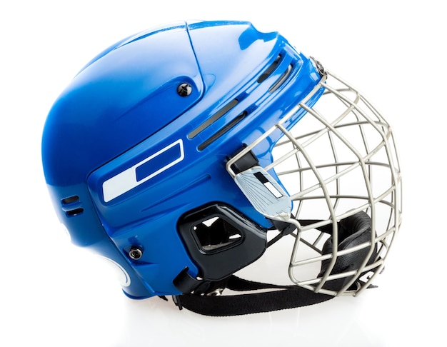 Premium Photo | Blue ice hockey helmet with cage,