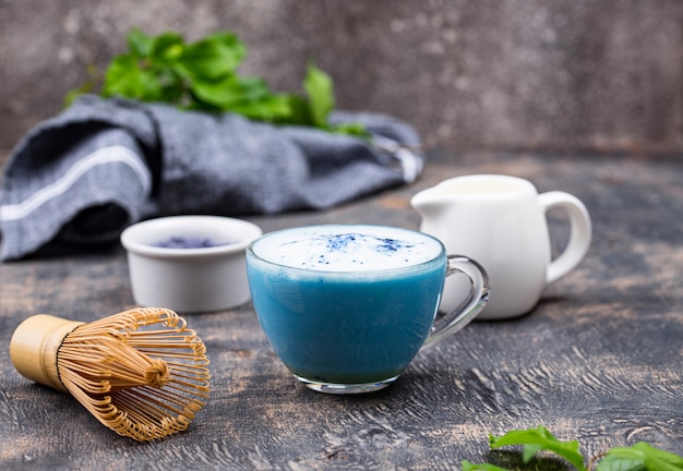 Premium Photo | Blue matcha latte with milk