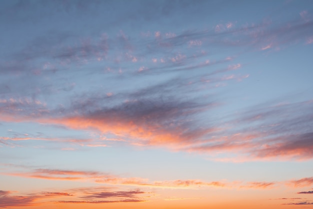 紫とピンクの明るい汚れと夕焼けの青い空 プレミアム写真