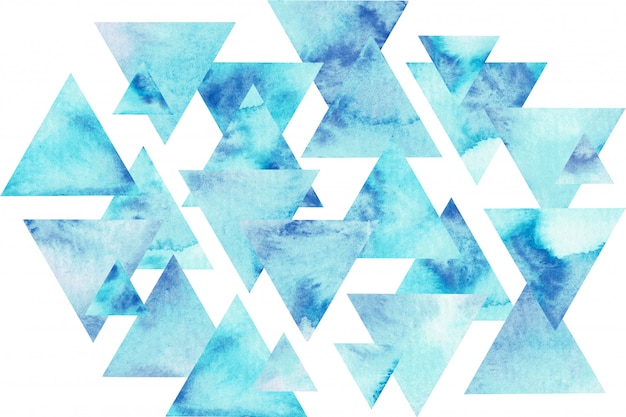 青い三角形の水彩組成物 抽象的な手描きイラスト プレミアム写真