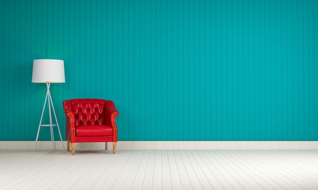 blue wall with a red sofa_1286 149