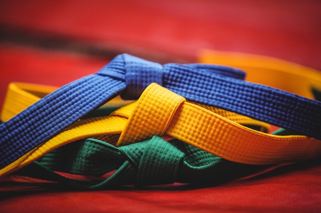 Premium Photo | Blue, yellow and green karate belt