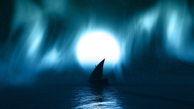Boat silhouette on the sea Free Photo