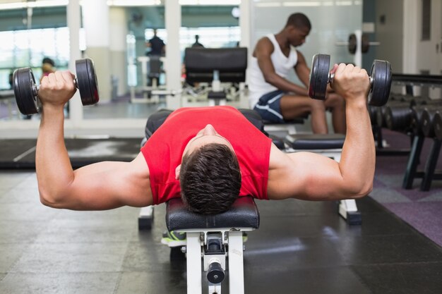 Premium Photo | Bodybuilder lying on bench lifting dumbbells