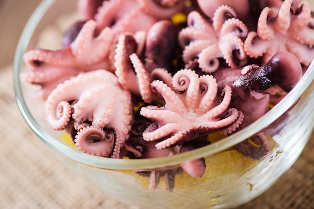 Boiled small octopus on a plate | Free Photo