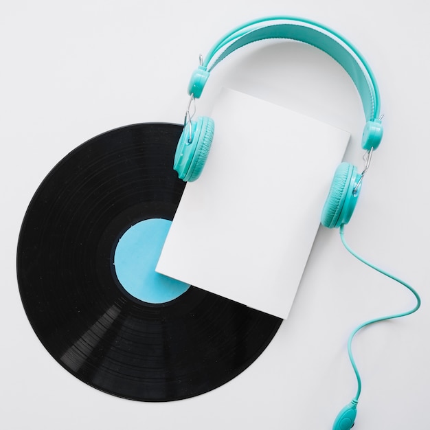 Download Booklet mockup with headphones and vinyl Photo | Free Download