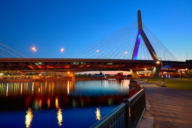 Premium Photo | Boston zakim bridge sunset in massachusetts