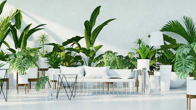 Botanical interior - tropical design room Premium Photo
