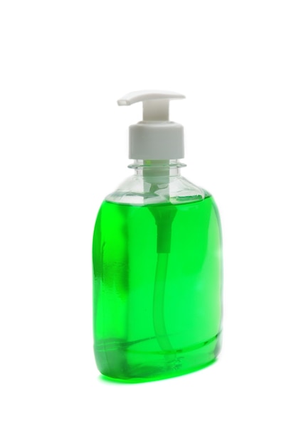 Premium Photo | Bottle of green liquid soap isolated on white