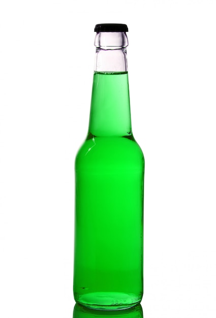 Premium Photo | Bottle with green liquid on white