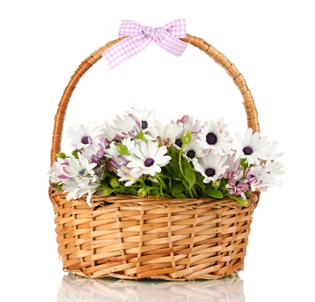 Premium Photo | Bouquet of beautiful summer flowers in basket, on white