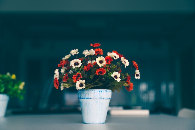 Bouquet Colorful Artificial Flower In Vase On Modern Table Photo