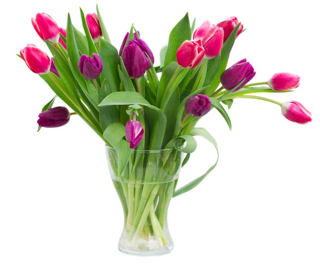 Premium Photo | Bouquet of pink and violet tulips in vase isolated on white