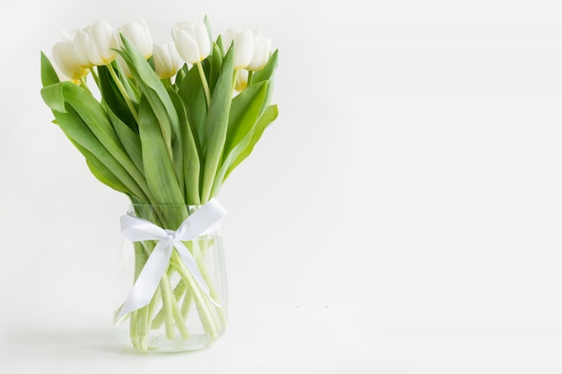 Premium Photo Bouquet Of White Tulip In Vase On White