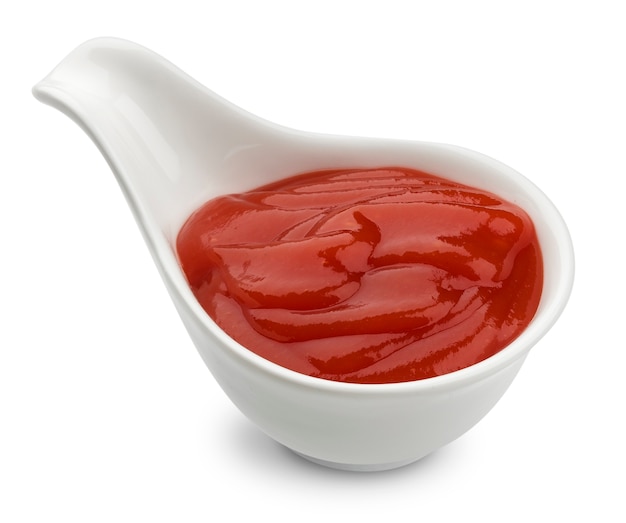  Bowl of ketchup isolated on white background with clipping path
