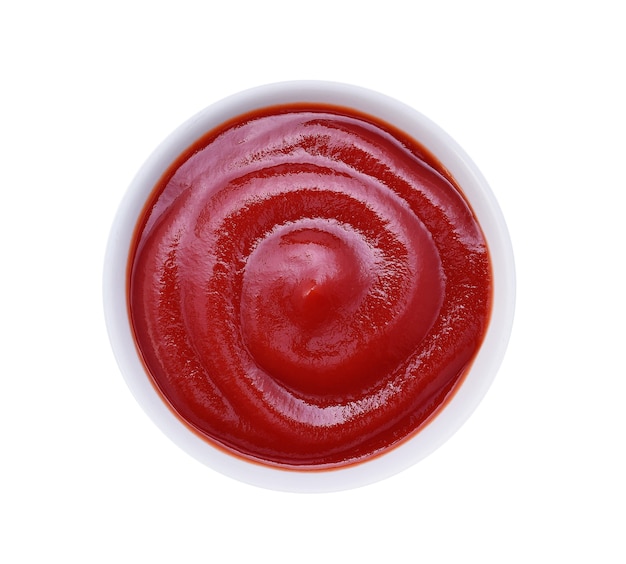 Premium Photo | Bowl of ketchup or tomato sauce isolated on white, top view