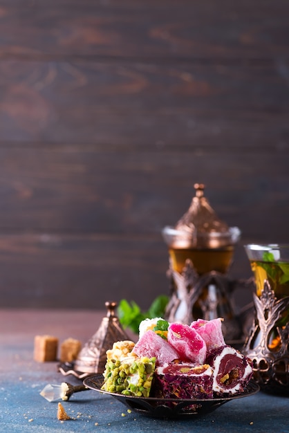 Premium Photo | Bowl With Various Pieces Of Turkish Delight Lokum And ...