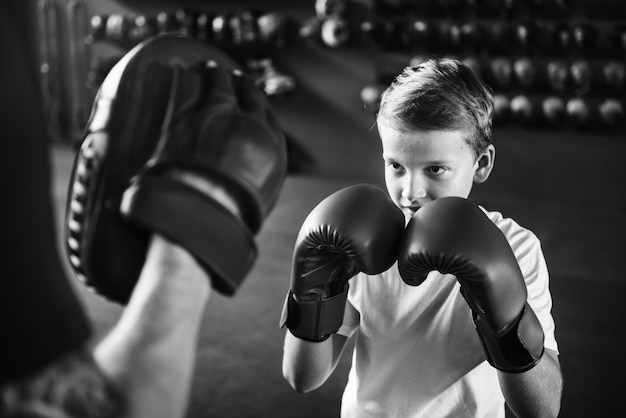 Premium Photo Boy Training Boxing Exercise Movement Concept