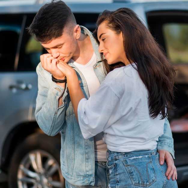 Boyfriend Kissing His Girlfriend Hand Free