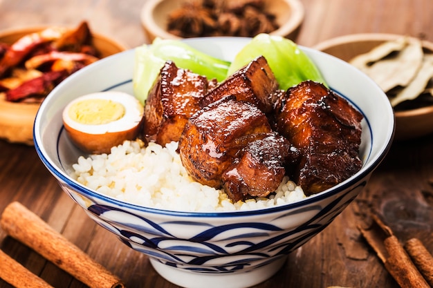 Premium Photo | Braised pork rice