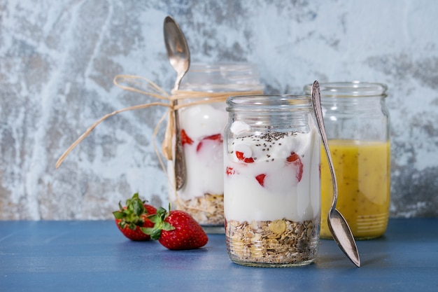 Premium Photo | Breakfast with muesli and yoghurt