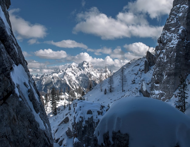 Free Photo Breathtaking Scenery Of The Snowy Rocks At Dolomiten Italian Alps In Winter