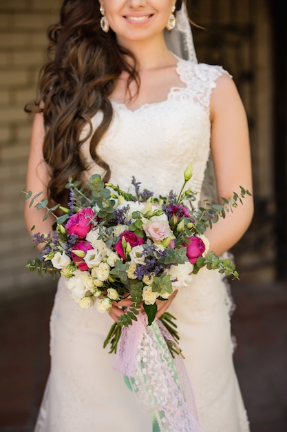 Premium Photo Bride Holding Colorful Wedding Bouquet 3315