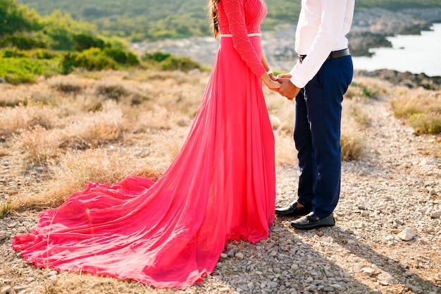 long bright pink dress