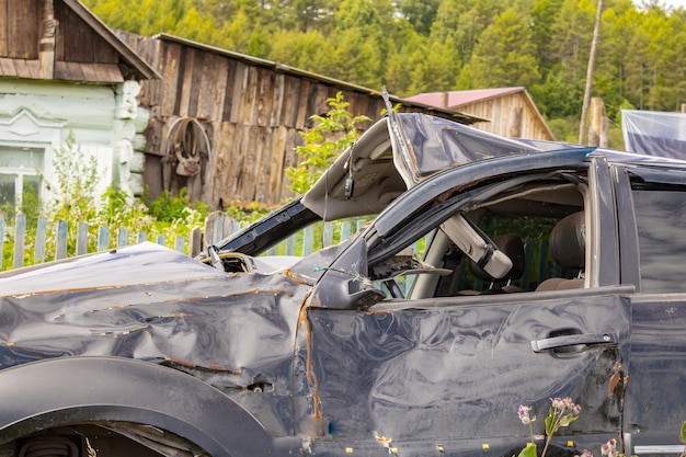 Premium Photo | Broken car after rollover accident. cannot be restored ...