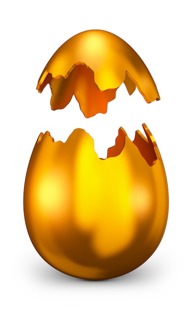 Premium Photo | Broken golden egg on a white fone.3d render.