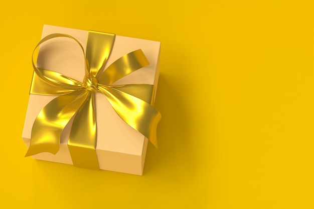 Premium Photo | Brown gift box with gold ribbon and bow isolated